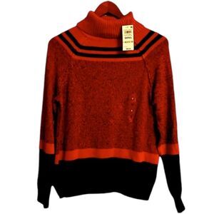 Karen Scott Cotton Turtleneck Kenton Stripe Sweater Women's Small Red/Black NWT